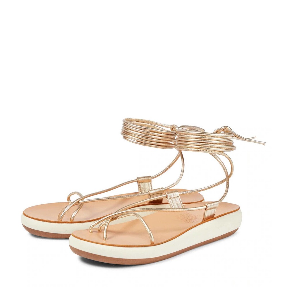 Ancient Greek Diakopes Comfort Metallic Gold Platinum Flat Sandals Size‎ 40 NIB